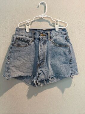 High-Waist Light Blue Denim Shorts with Frayed Hem